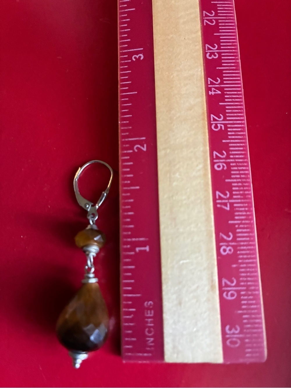 925 Silver Earrings, Faceted Tiger Eye Drop Earrings — Brown and Silver - Picture 2 of 7